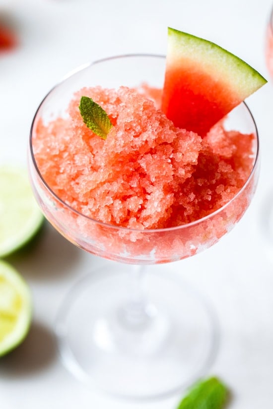 This Boozy Watermelon Lime Granita is the perfect, frozen adult treat for hot summer days.