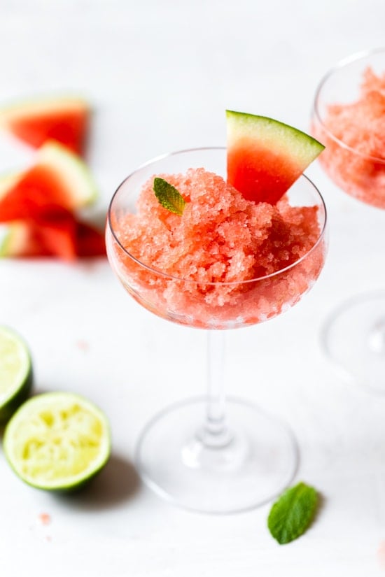 This Boozy Watermelon Lime Granita is part cocktail, part dessert. The perfect, frozen adult treat for hot summer days.