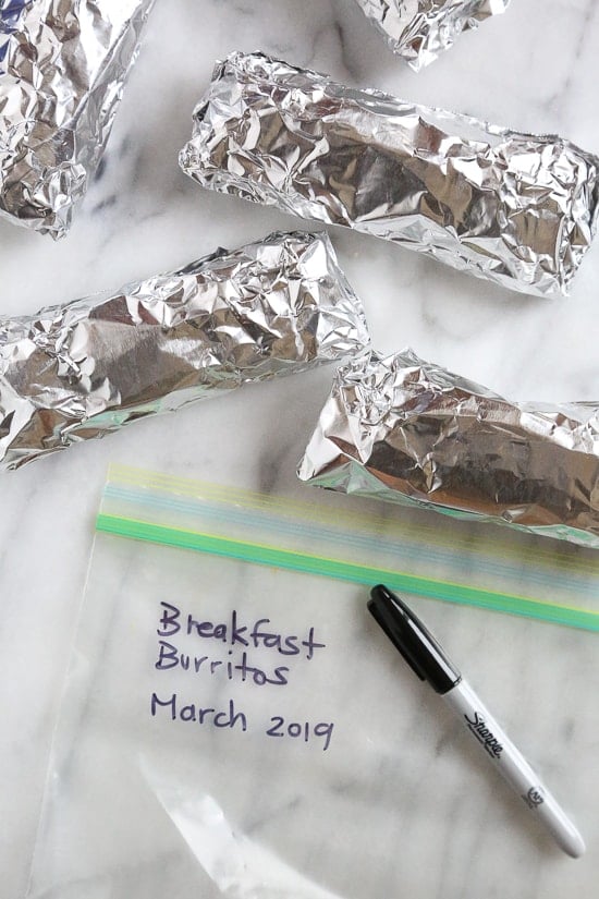 Freezer Breakfast Burritos in ziplock bags