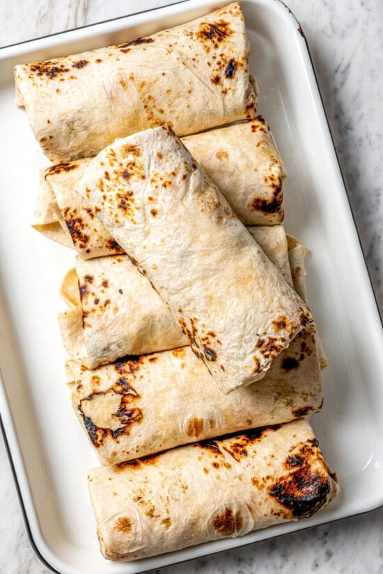 Breakfast burritos in casserole dish