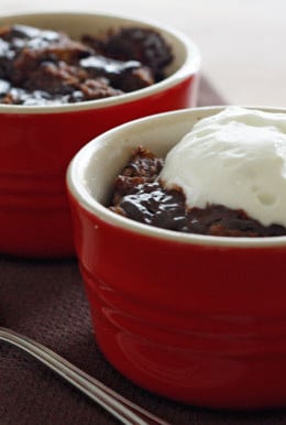 Warm chocolate bread pudding with chunks of dark chocolate, reserve this treat for a special occasion... Valentine's Day perhaps?