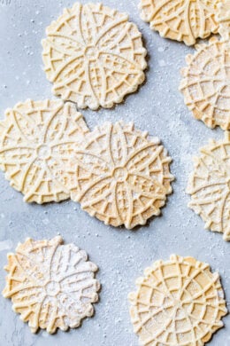 Pizzelle Cookies with powdered sugar