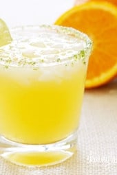 A lighter fresh take on a margarita! Fresh squeezed citrus juice and a splash of seltzer makes this fresh and lighter, with no added sugars! So go ahead, enjoy your margarita (or two) this Cinco de Mayo!!